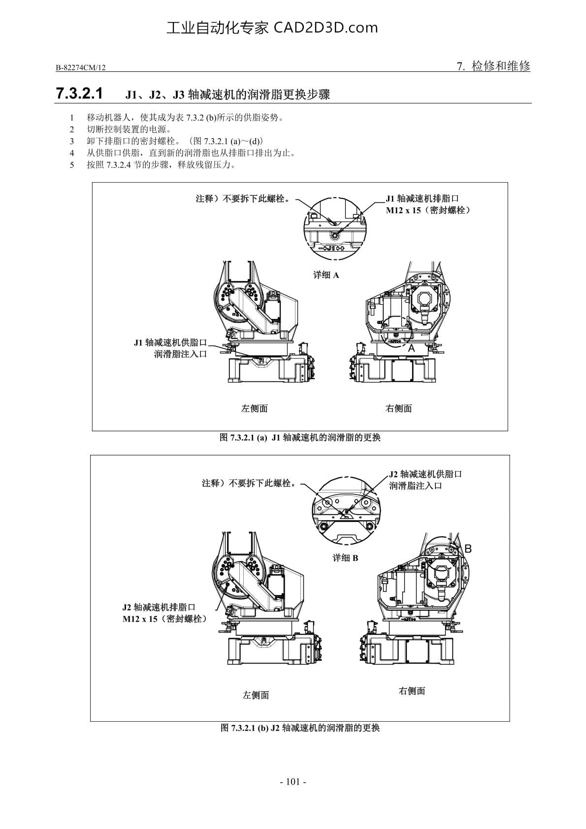 J1/J2/J3轴减速机润滑脂的更换步骤