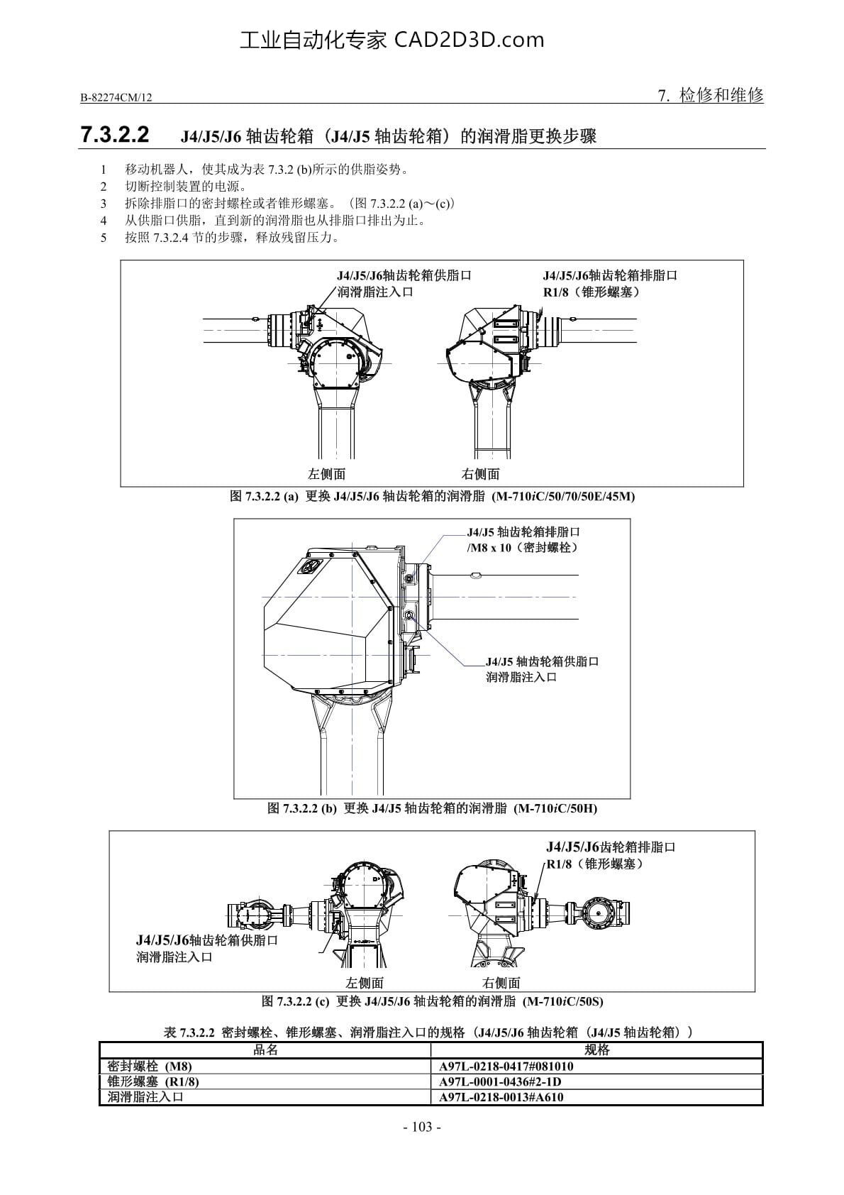 J4/J5/J6轴齿轮箱的润滑脂的更换步骤