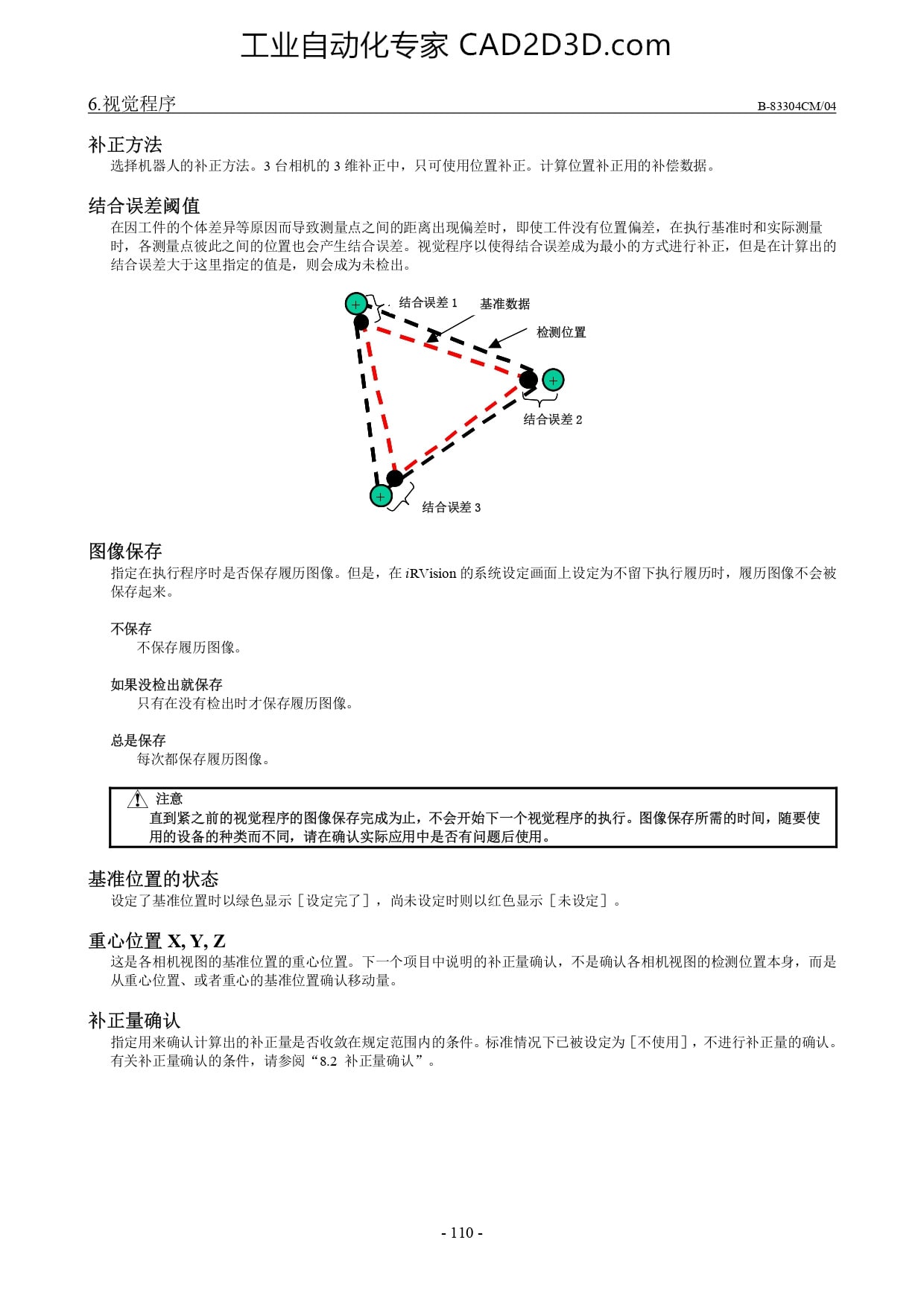 补正方法、结合误差阈值、图像保存、基准位置的状态、重心位置 X, Y, Z、补正量确认