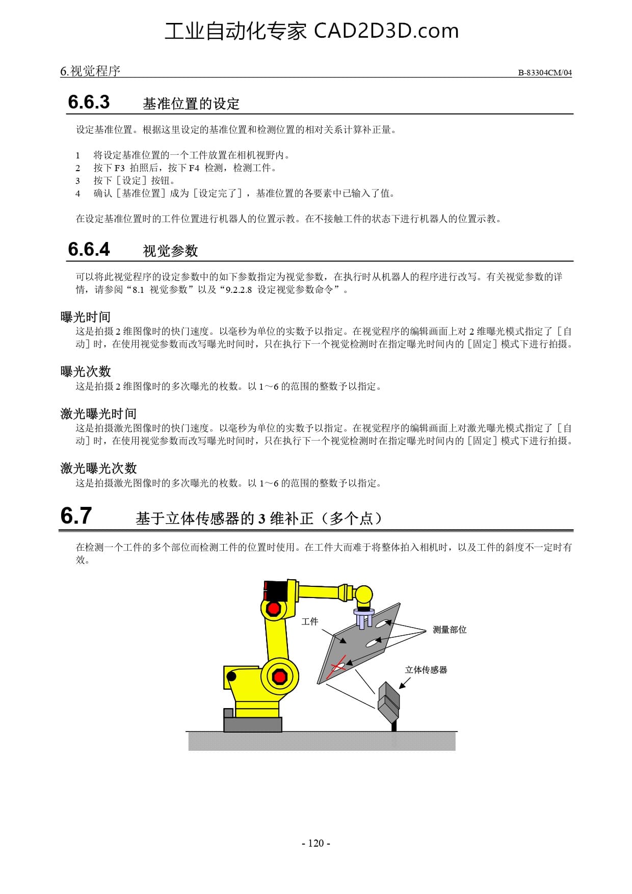 基准位置的设定、视觉参数、基于立体传感器的3 维补正（多个点）