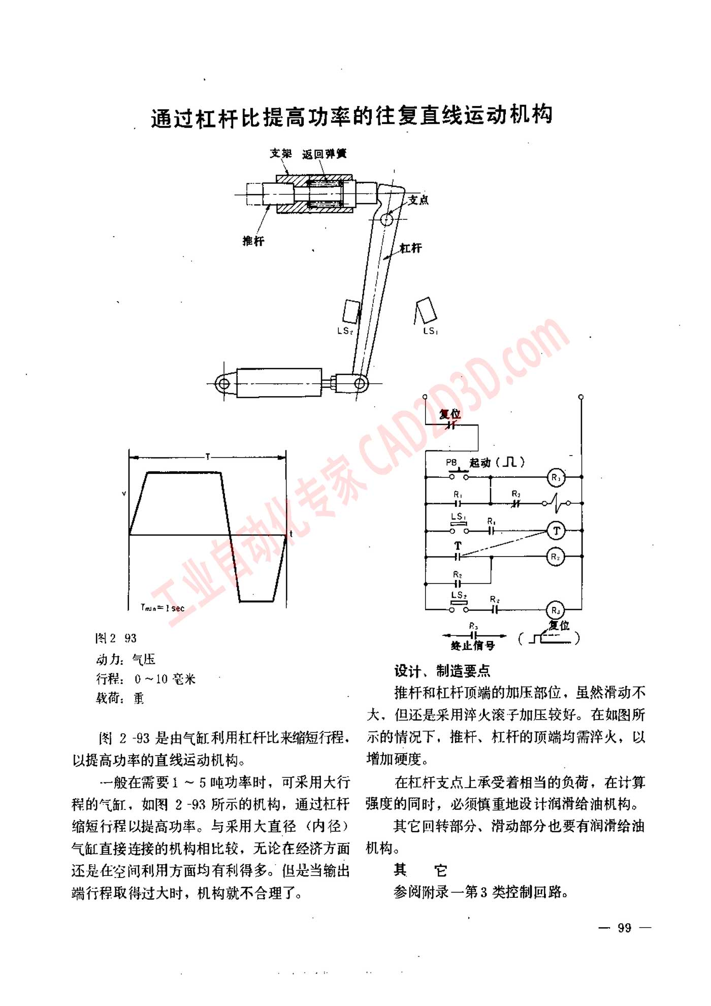 通过杠杆比提高功率的往复直线运动机构