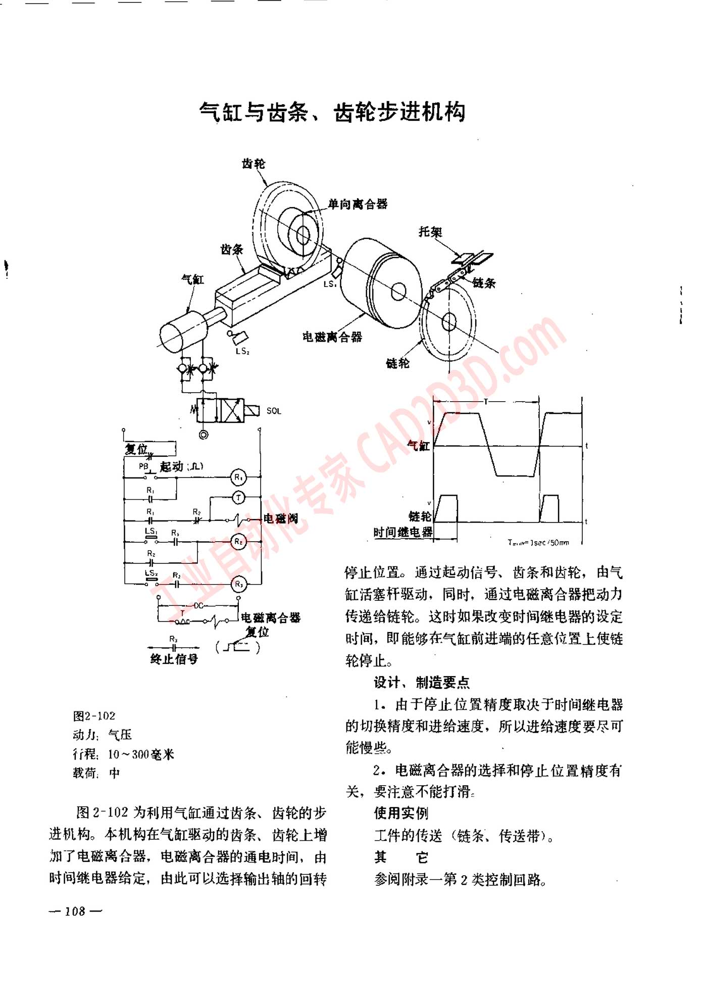 气缸与齿条、齿轮步进机构