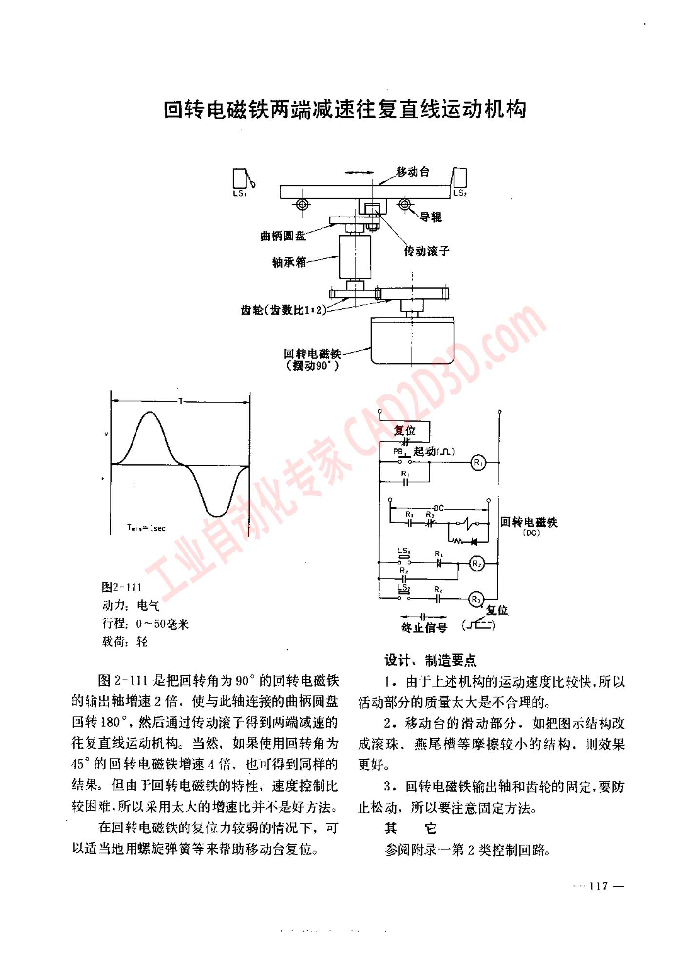 回转电磁铁两端减速往复直线运动机构
