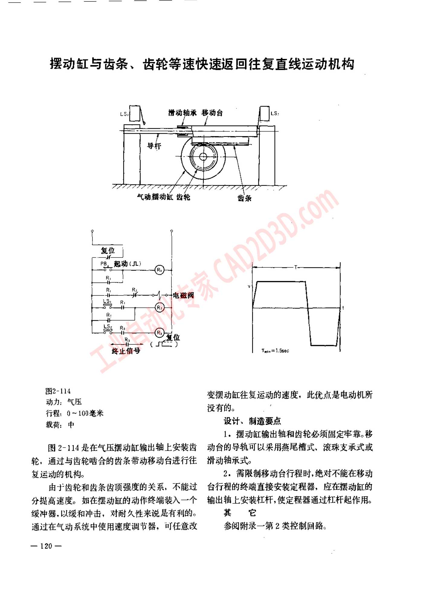 摆动缸与齿条、齿轮等速快速返回往复直线运动机构