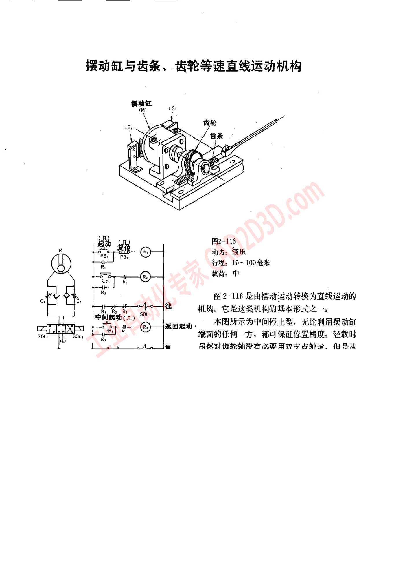 摆动缸与齿条、齿轮等速直线运动机构