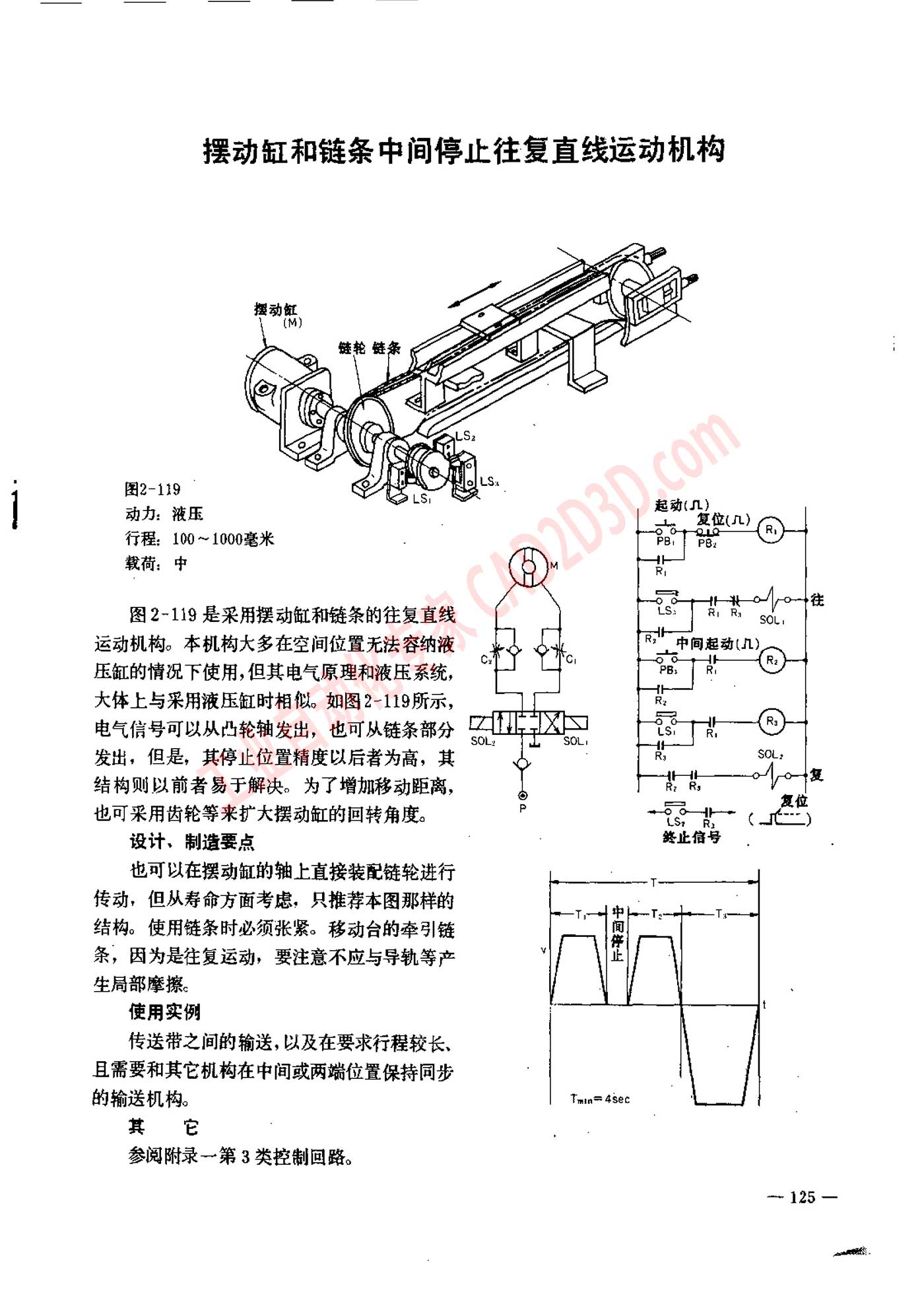 摆动缸和链条中间停止往复直线运动机构