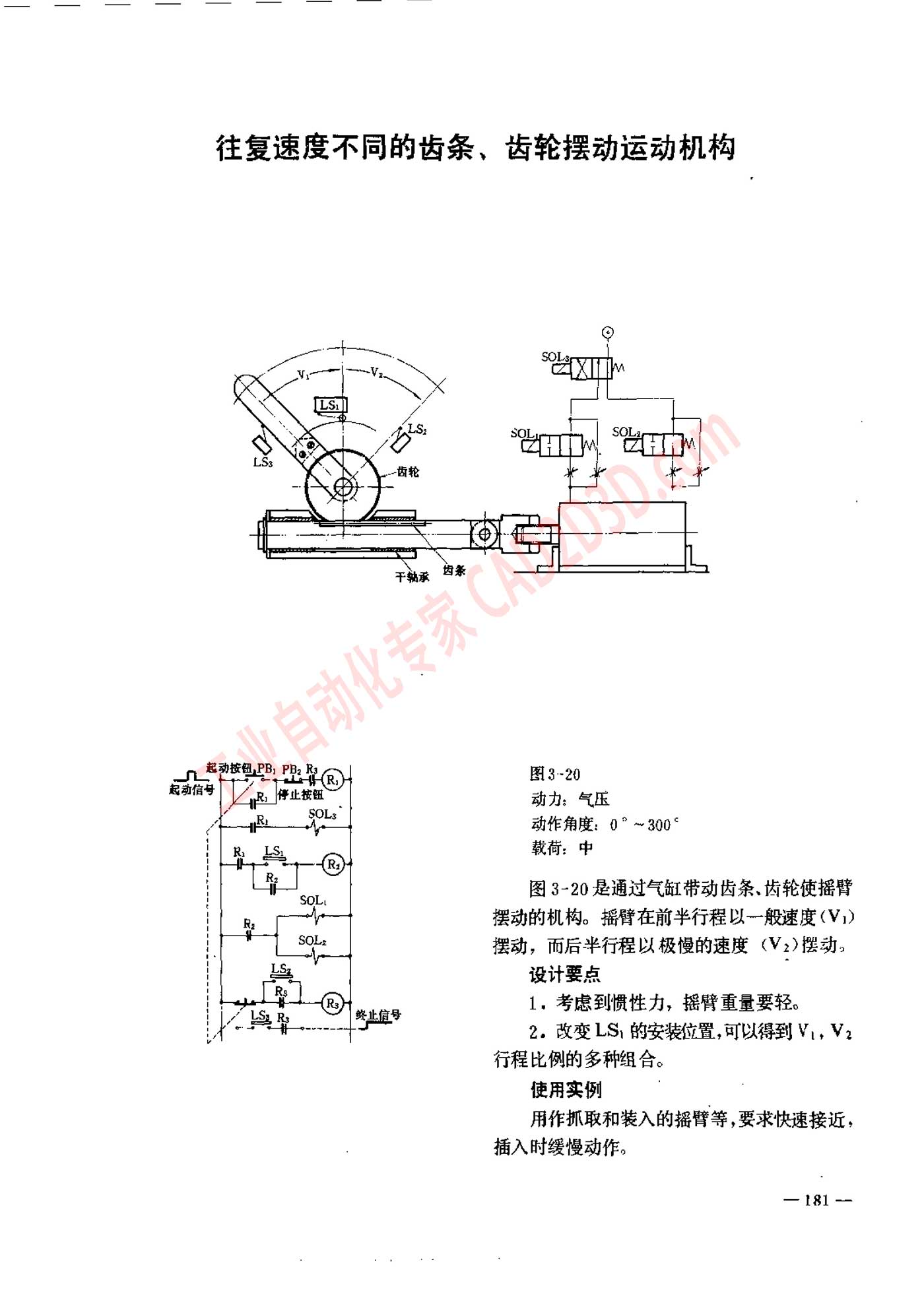 往复速度不同的齿条、齿轮摆动运动机构