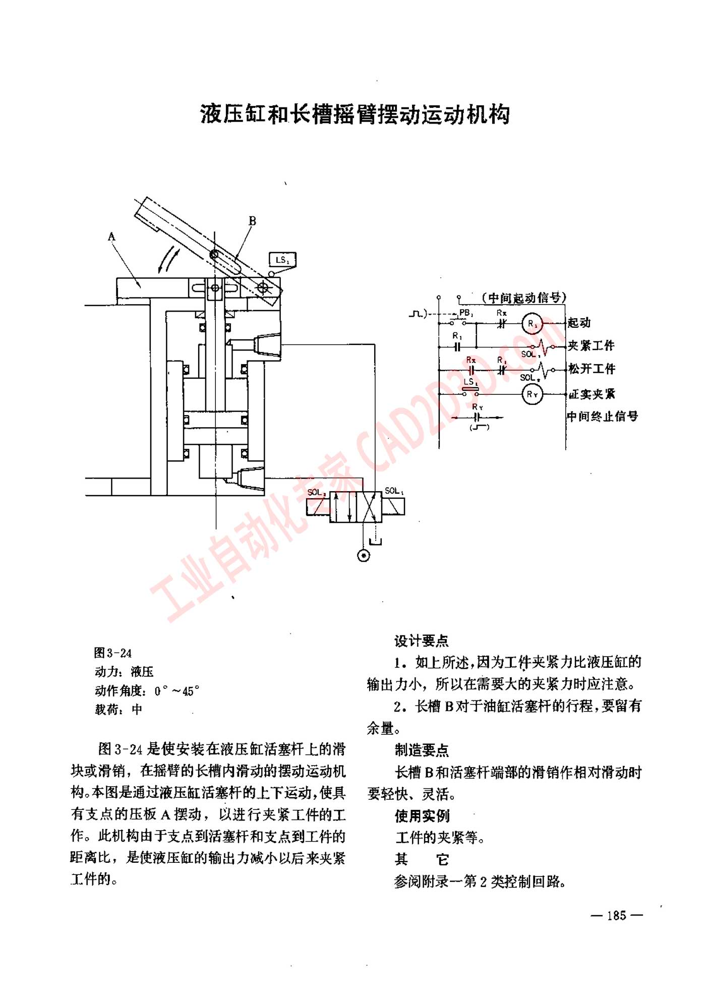 液压缸和长槽摇臂摆动运动机构