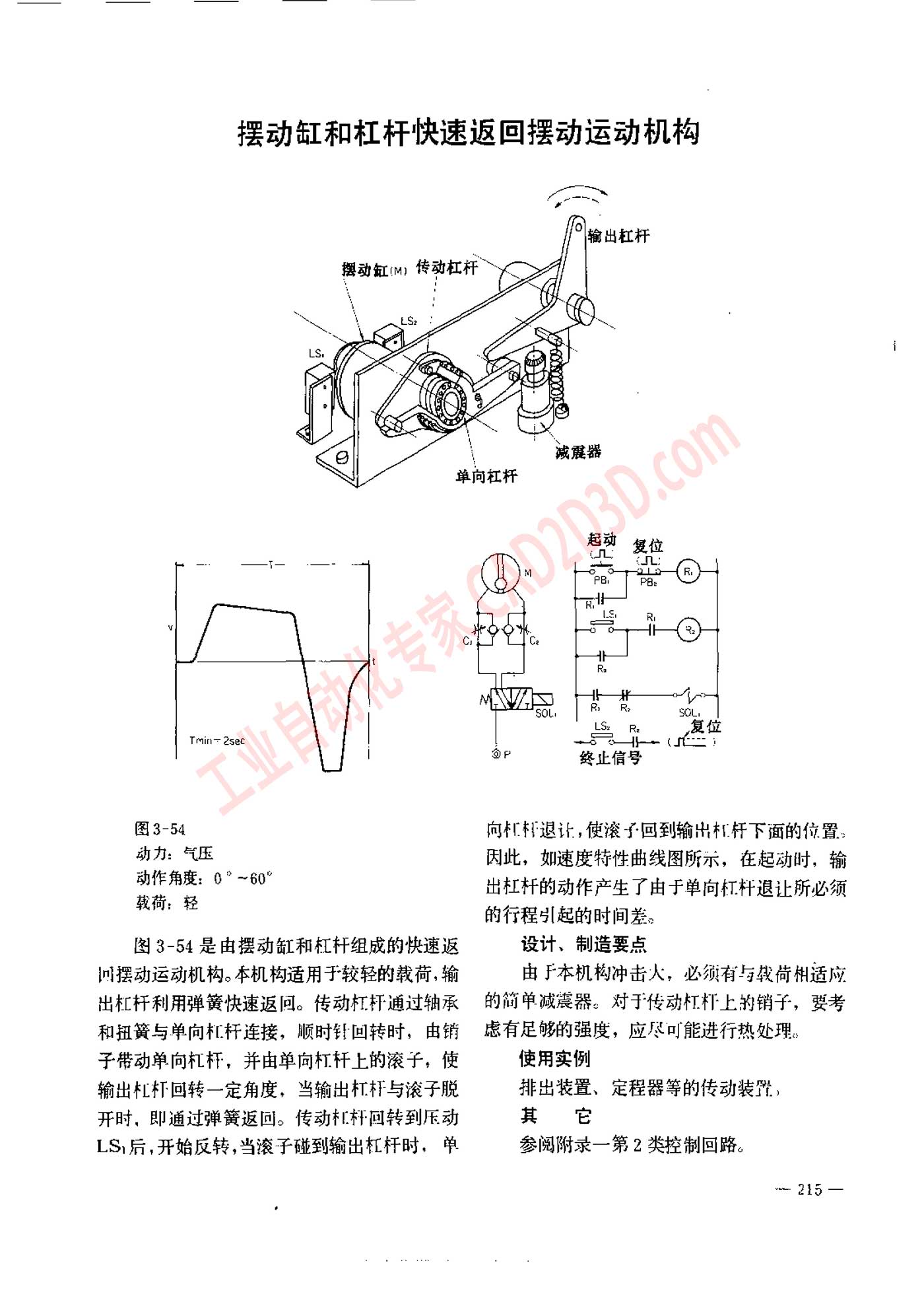 摆动缸和杠杆快速返回摆动运动机构