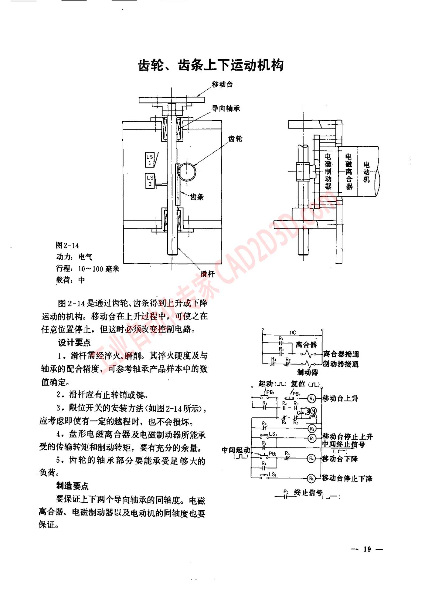 齿轮、齿条上下运动机构