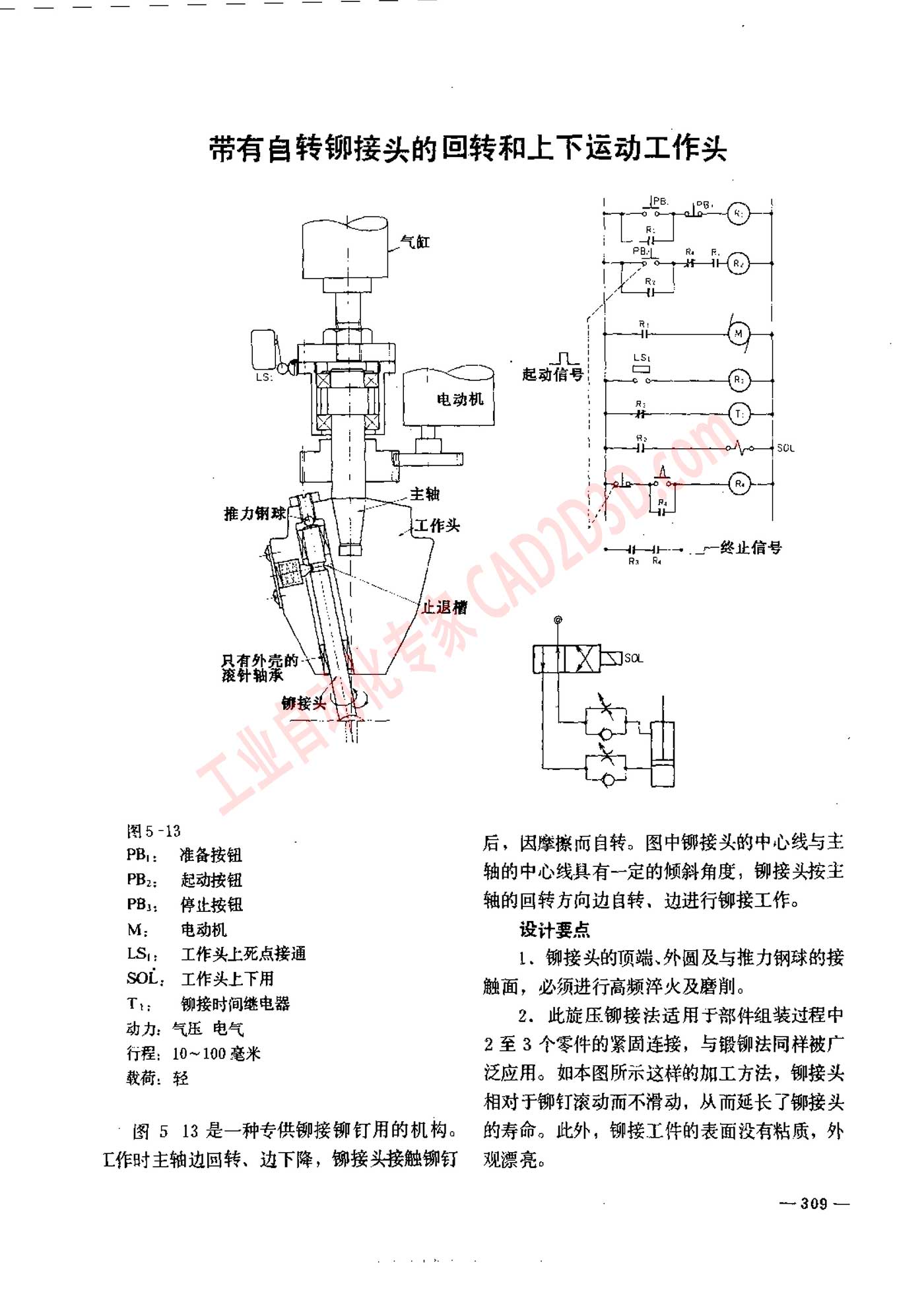 带有自转铆接头的回转和上下运动工作头