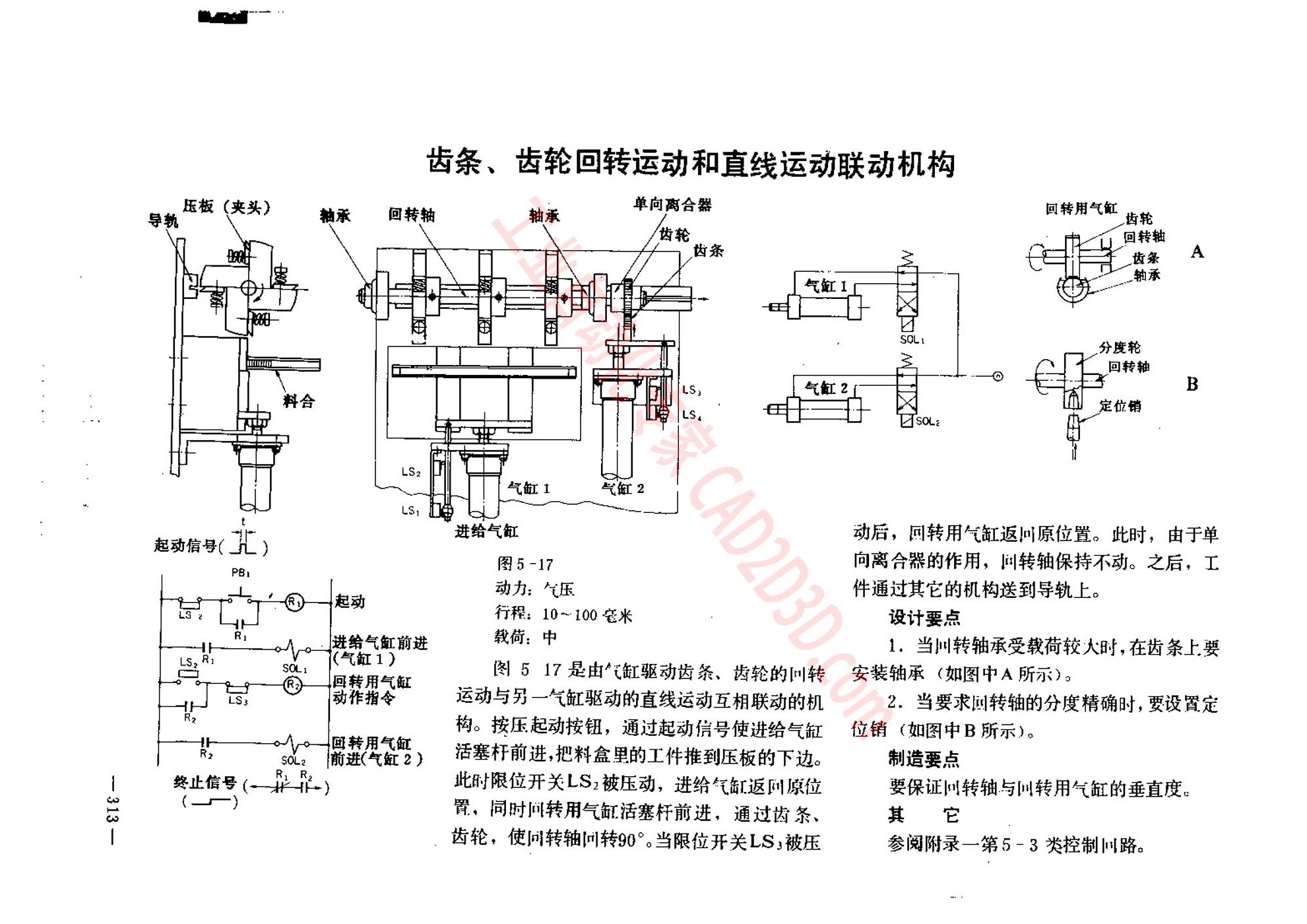 齿条、齿轮回转运动和直线运动联动机构