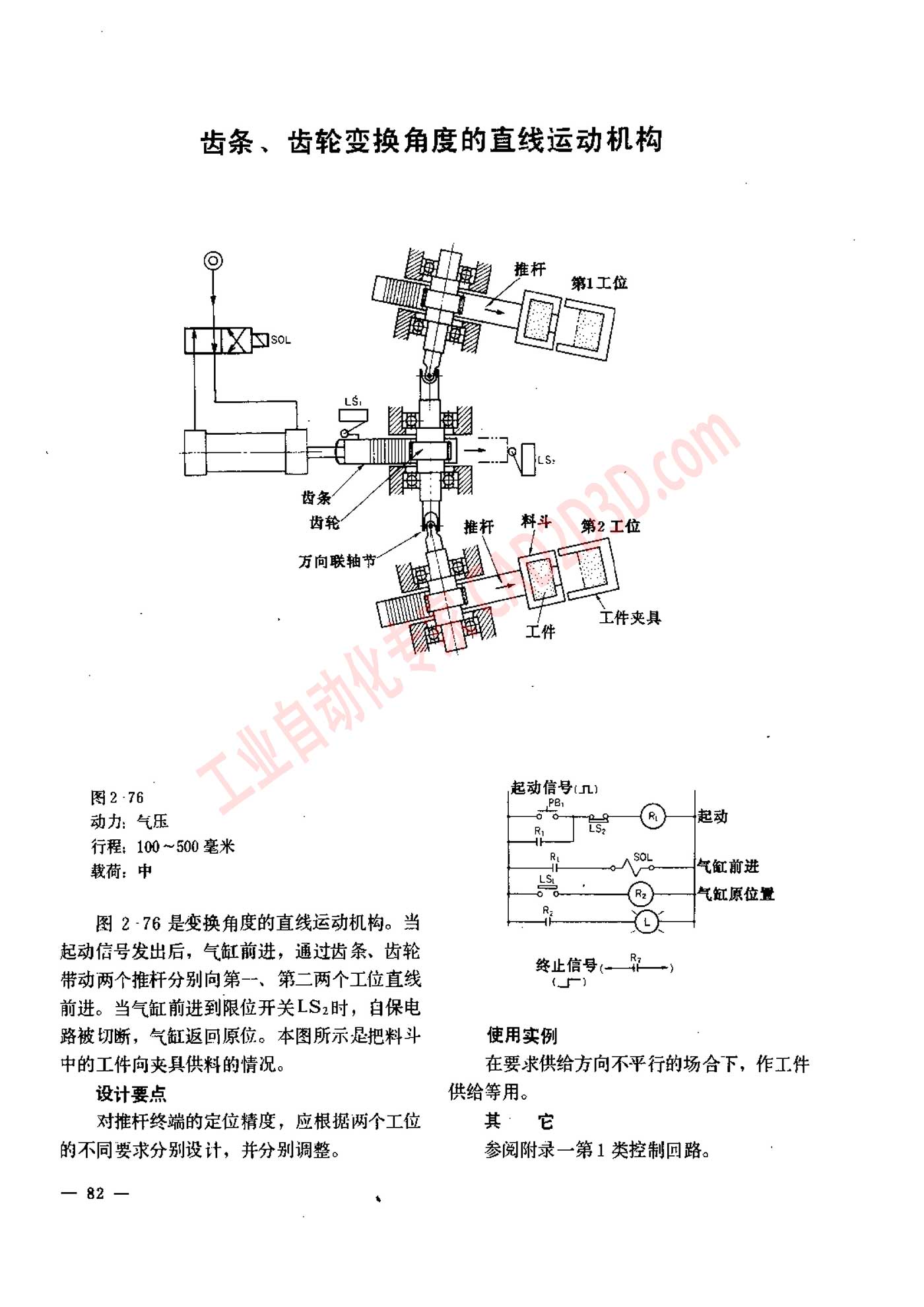 齿条、齿轮变换角度的直线运动机构