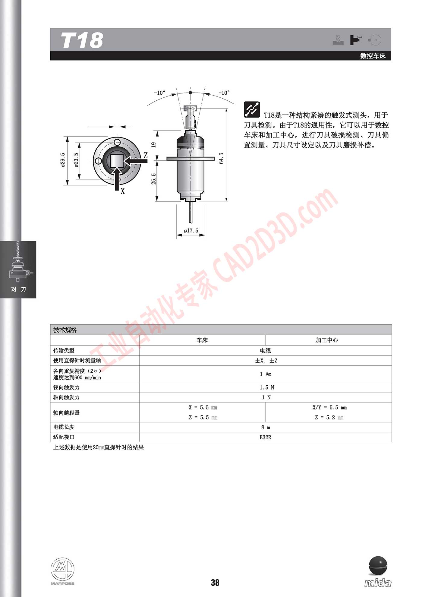 T18 结构紧凑的触发式测头 用于刀具检测