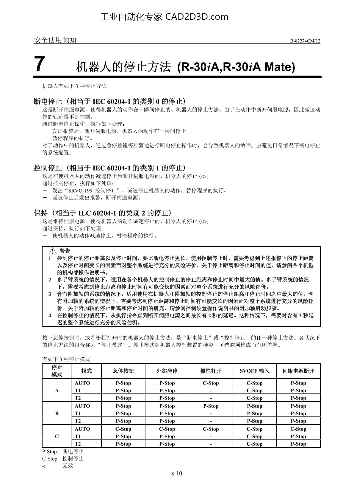 机器人的停止方法