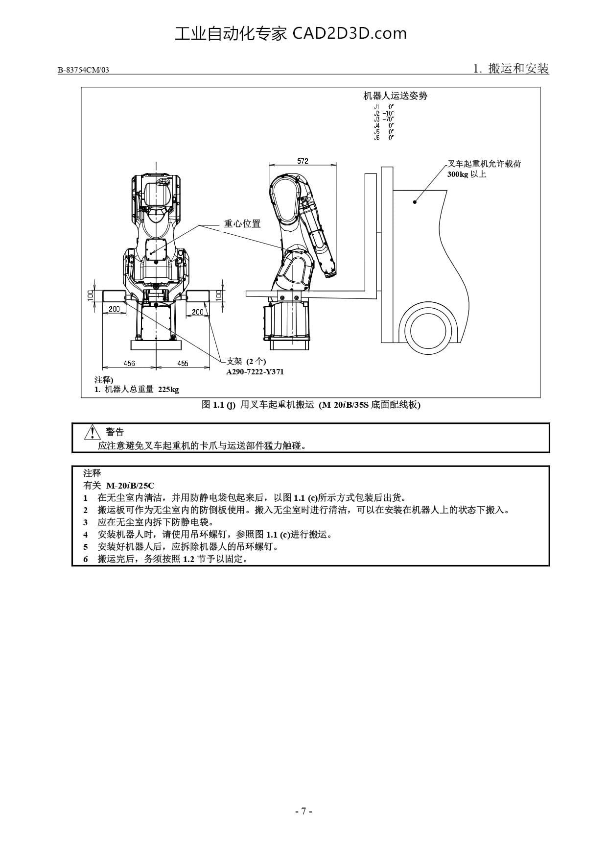 用叉车起重机搬运 （