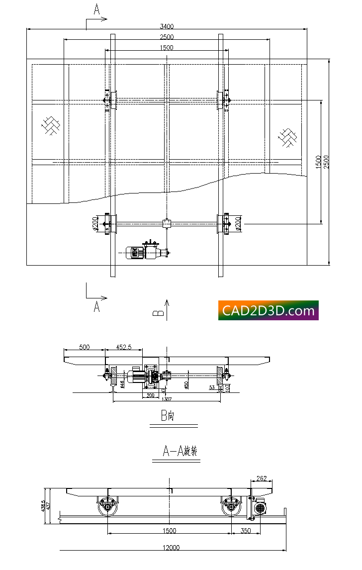 轨道式电动平车结构设计2D外形图纸