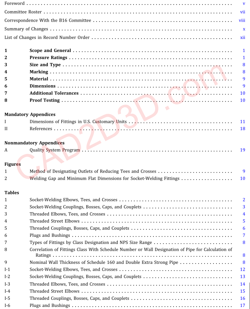 ASME B16.11-2016 承插焊和螺纹连接锻造管件（Forged Fittings, Socket-Welding and Threaded）详细说明及免费下载