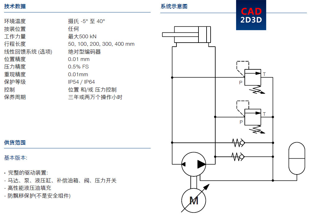 电液伺服液压缸 技术参数 规格数据