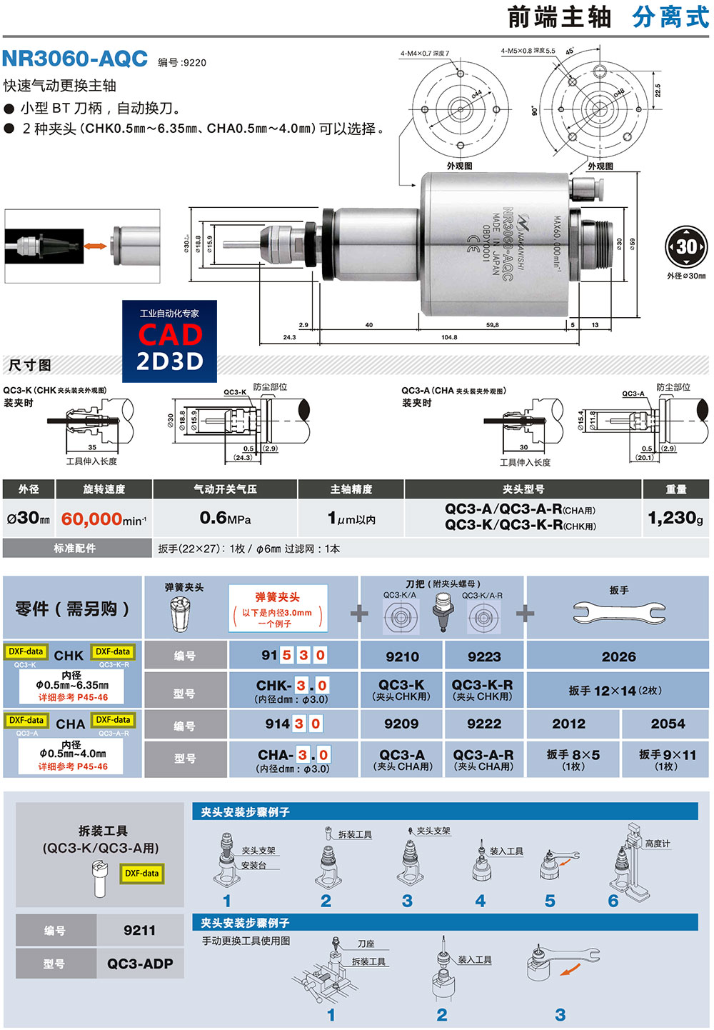 气动主轴和电主轴内部构造，精密高速主轴，带刀柄，可实现自动换刀