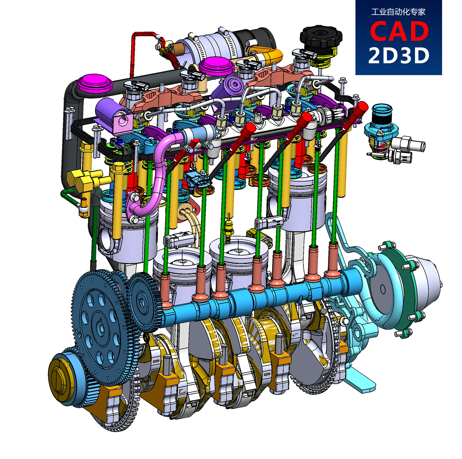 汽车发动机3D模型，STP通用格式，含内部零部件组成