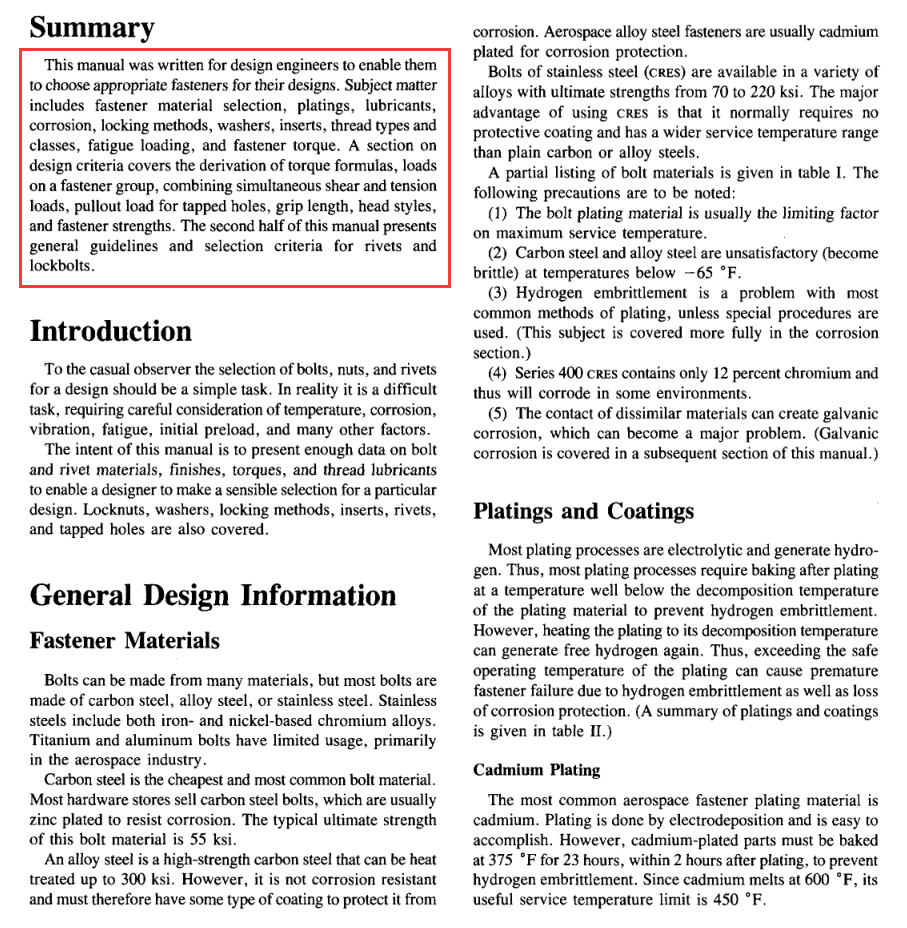 NASA Fastener Design Manual，美国宇航局紧固件设计手册，紧固件选型军用标准，开口弹簧垫圈没有防松作用