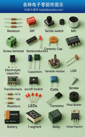 电子元器件图示，名称中英文对照，一图胜过千言万语