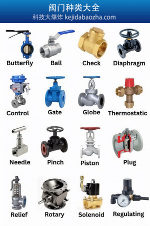 阀门种类及对应的实物图，各种阀门名称中英文对照，一图看懂所有