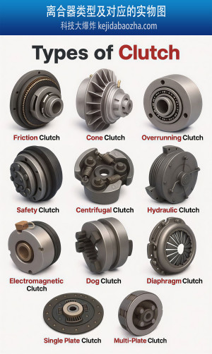 离合器种类及对应的实物图，各种离合器名称中英文对照