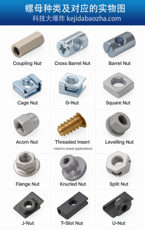 螺母种类及对应的实物图，螺母名称中英文对照