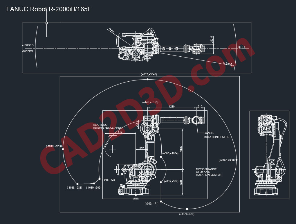 日本发那科机器人 FANUC R2000iB 165F 2D图纸和3D模型免费下载,含 dxf 和 igs 通用格式