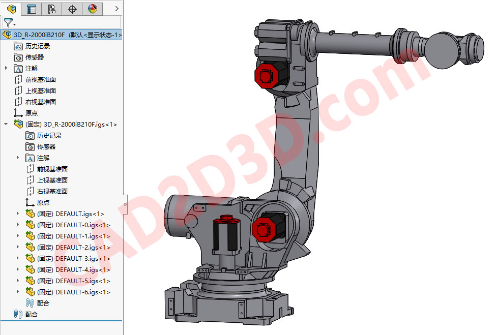 日本发那科机器人 FANUC R2000iB 210F 2D图纸和3D模型免费下载，含 dxf 和 stp 通用格式