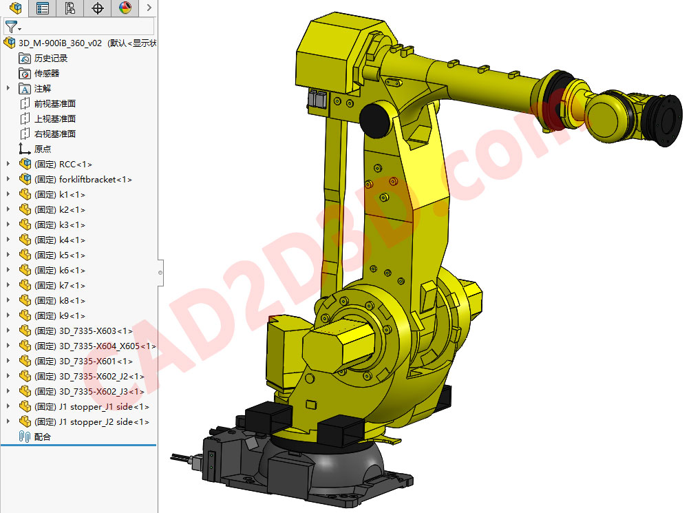 日本发那科机器人 FANUC ROBOT M900iB 360 2D 图纸和 3D 模型免费下载，含 dxf 和 x_t 通用格式