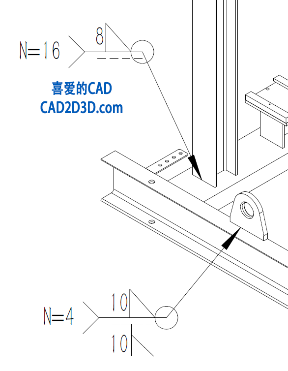 焊缝符号表示法,尺寸标注方法图示,设计院出具的设计图焊缝标注实例,ISO 2553 标注示例
